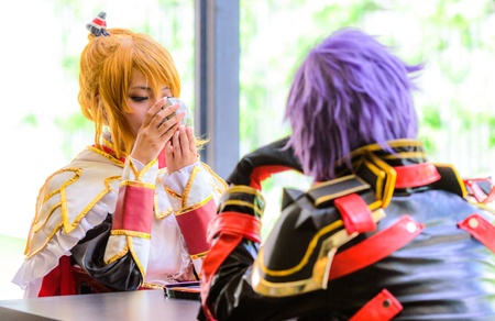 Cosplayer as characters Kurasame Susaya   Setsuna From Final Fantasy Type 0  reishiki  sipping tea のeditorial素材