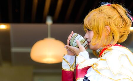 Cosplayer as characters Setsuna From Final Fantasy Type 0  reishiki  sipping tea のeditorial素材
