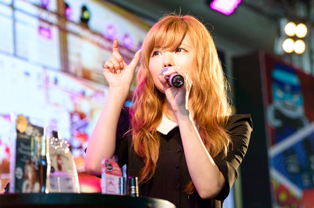BANGKOK - MAY 10   Tsubasa Masuwaka present how to make up your her style in Thailand Comic Con 2014 on May 10, 2014 at Royal Paragon Hall, Bangkok, Thailand のeditorial素材