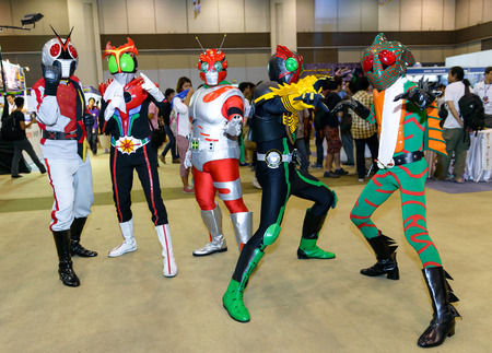 BANGKOK - MAY 10   Kamen Rider from The Kamen Rider Series in Thailand Comic Con 2014 on May 10, 2014 at Royal Paragon Hall, Bangkok, Thailand のeditorial素材