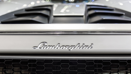 BANGKOK - DECEMBER 01 : The Logo of Lamborghini Huracan Spyder LP 610-4 on display at The 32nd Thailand International Motor Expo 2015 on December 01, 2015 in Bangkok, Thailand.のeditorial素材
