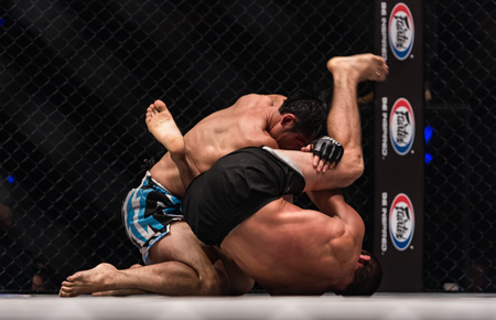 BANGKOK - March 24 : Saygid Guseyn Arslanaliev of Turkey and Tetsuya Yamada of Japan in One Championship : IRON WILL on March 24, 2018 at Impact Arena, Muang Thong Thani, Bangkok, Thailand.のeditorial素材
