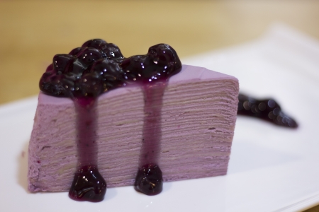 Crepe Cake With Blueberry Sourceの写真素材