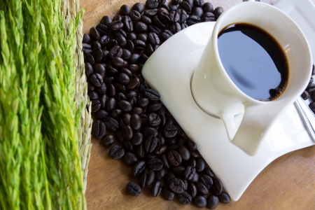 cup of coffee and coffee beansの写真素材