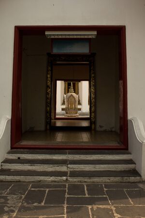 Entrance to Thai Temple,Wat Srakesa Bangkokの写真素材