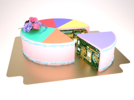 3d pie chart cake with electric board の写真素材