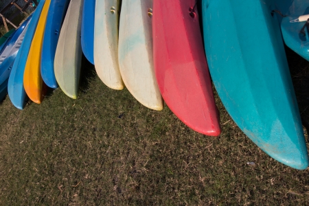 head Kayaks on groundの写真素材