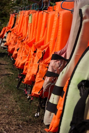 life jacket on clothes lineの写真素材