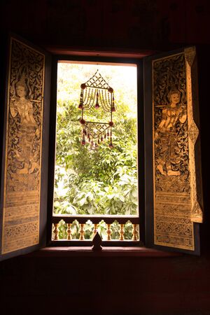 Old wooden window in the temple. making by handmadeの写真素材