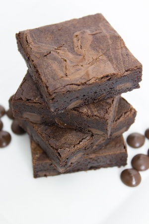 Chocolate brownies dessert on white backgroundの写真素材
