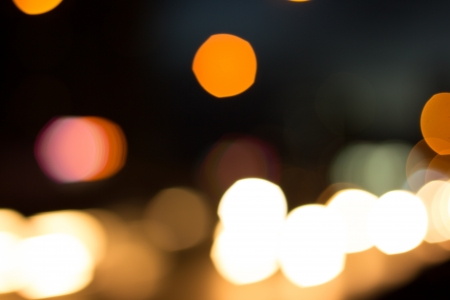Bokeh night scene of traffic jamの写真素材