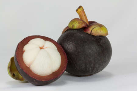 Fresh mangosteen on white backgroundの写真素材