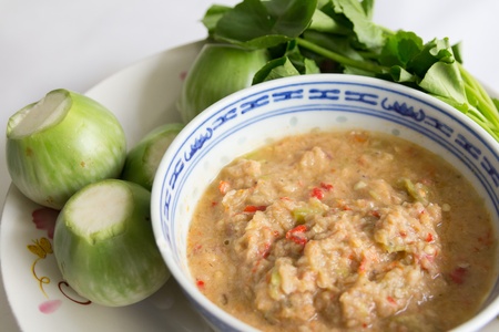 shrimp paste sauce with vegetableの写真素材