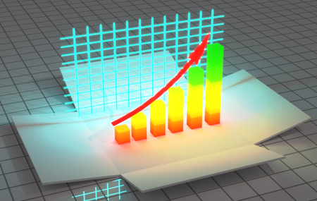 Bussiness growing sucess graph on white with black gridの写真素材