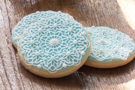 homemade cookies fancy on wood backgtoundの写真素材