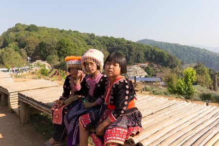 CHIANG MAI, THAILAND - FEB 21,2015 : Portrait of unidentified hill tribe children in Chiang Mai, Thailand.のeditorial素材