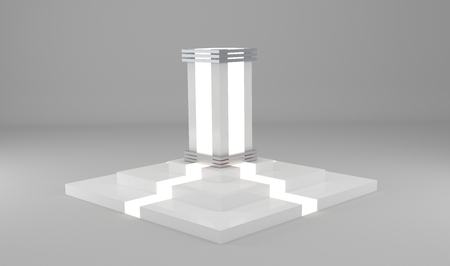 white show display case with light on white backgroundの写真素材