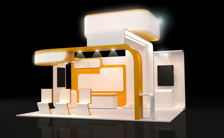 modern booth exhibition design with blank bannerの写真素材