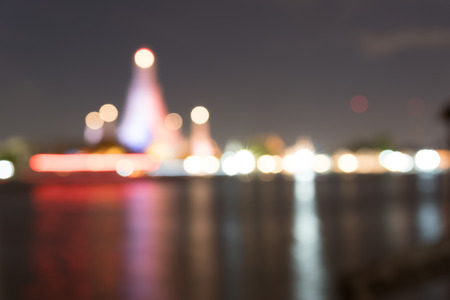 Defocused blur bokeh background. Wat Arun Temple in bangkok thailand with Chaopraya riverの写真素材