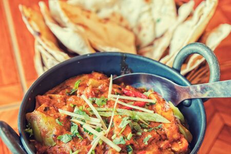 indian food  curry, nan , Sauce on the tableの写真素材