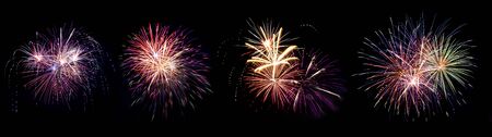 Group of colourful fireworks in black backgroundの写真素材
