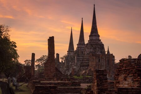 Ancient temple, historic site in Ayuttaya province,Thailand ,effect filter cameraの写真素材