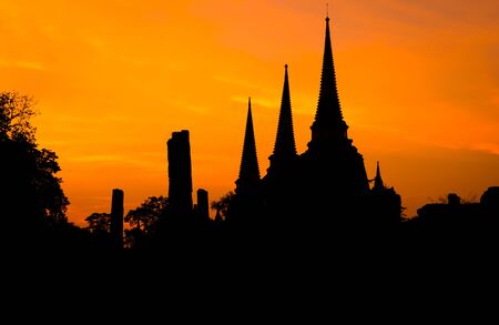 Silhouette Ancient temple, historic site in Ayuttaya province,Thailandの写真素材