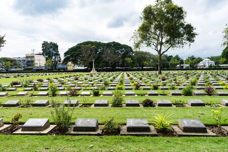 Kanchanaburi, Thailand - January 11,2017 : Kanchanaburi War Cemetery in Thailand. The cemetery contains the remains of 6,982 Allied prisoners of war the Second World Warのeditorial素材