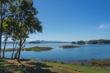 river and forest with mountain landscape at Kanchanaburi,Thailandの写真素材