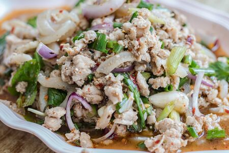 Thai spicy minced pork saladの写真素材