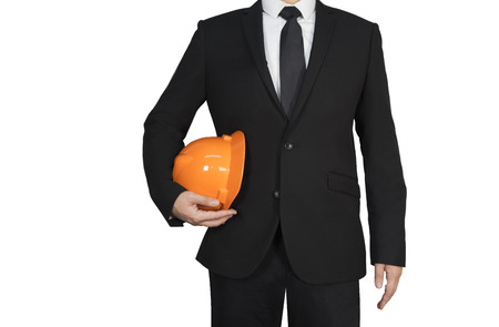 businessman with safety helmet on white backgroundの写真素材