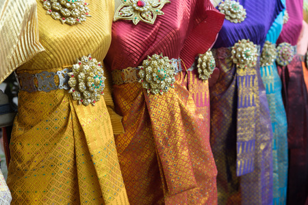 close up of thai traditional dress and accessoryの写真素材