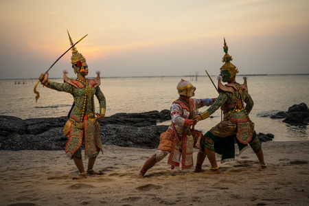 Khon is traditional dance drama art of Thai classical masked from Ramayana epicの写真素材