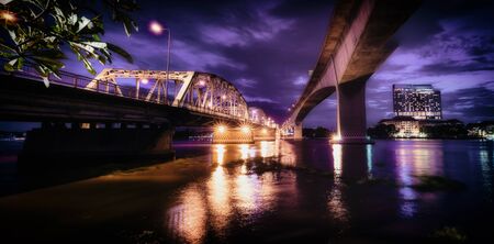 bangkok bridge and rama 3 bridge with twilight background