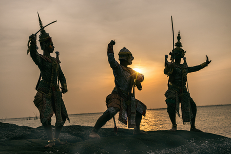 Khon is traditional dance drama art of Thai classical masked from Ramayana epicの写真素材