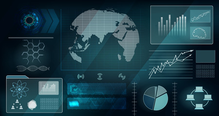 Futuristic virtual graphic screen with business technology iconのイラスト素材