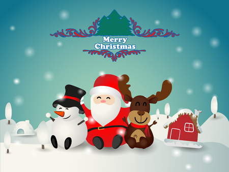 Christmas background with santa snowman and reindeerのイラスト素材