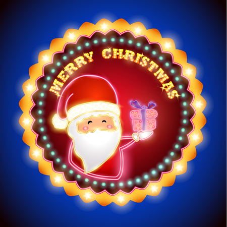 Retro merry christmas and happy new year sign with light  vector illustrationのイラスト素材