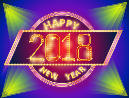 Retro merry christmas and happy new year sign with light  vector illustrationのイラスト素材