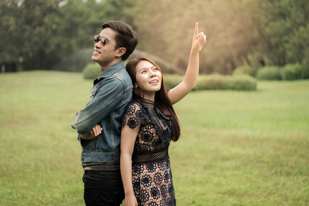 Romantic young couplein love having fun in the park.
の写真素材