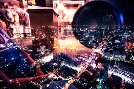 City landscape with reflection of window backgroundの写真素材