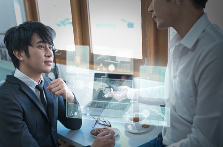 Business male couple working at home office
