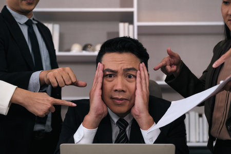 Businessman stressed from work was scolded by the participants not working well