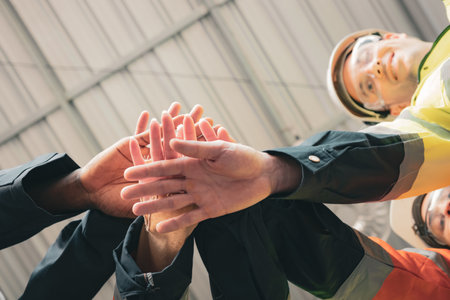 Close up of teamwork holding hands and supporting each otherの写真素材