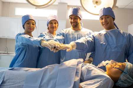 The medical team operated on the patient in the operating room of the hospital.の写真素材