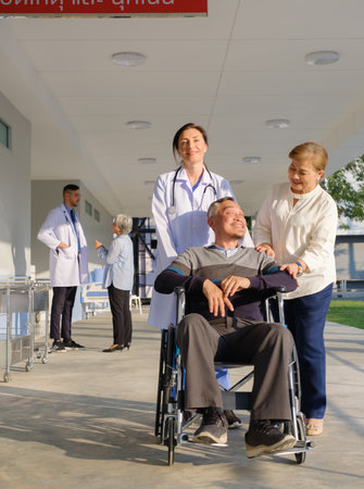 Doctor exam with elderly patient in the nursing hospitalの写真素材