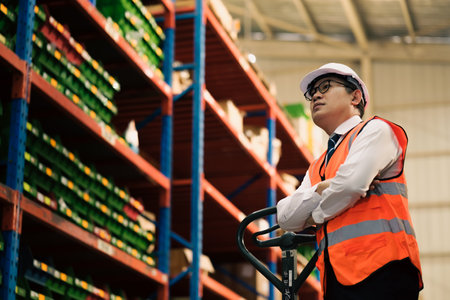 Group of Industrial worker working at warehose factory.の写真素材