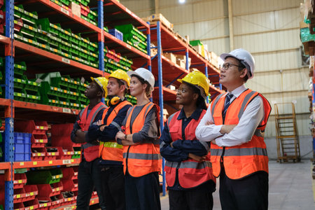 Group of Industrial worker working at warehose factory.の写真素材