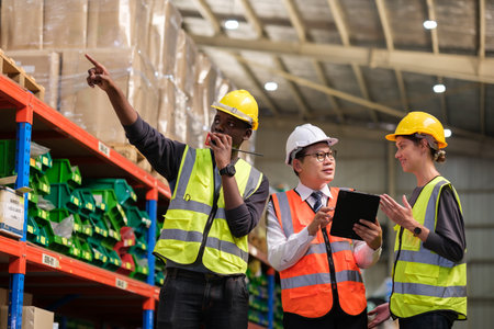 Group of Industrial worker working at warehose factory.の写真素材