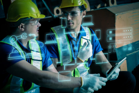 Team of  Engineers Use Tablet with visualize screen of the data statisticの写真素材